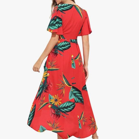 V-Neck Floral Chiffon Wrap Dress - Picture 2 of 6